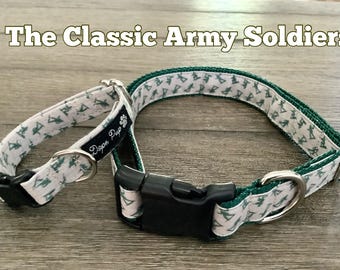 Toy Army Soldier Dog Collar: Green Cotton Pet Collar