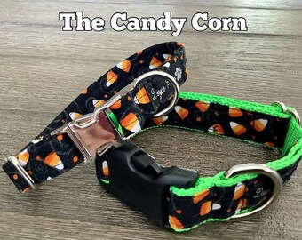 Halloween Candy Corn Dog Collar, Adjustable Fall Puppy Collar