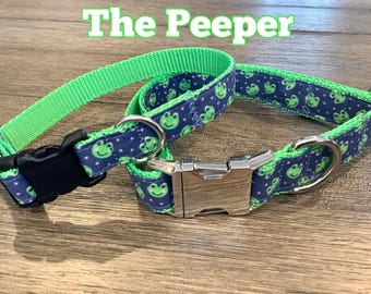Frog Dog Collar, Spring Puppy Collar, Green Faces