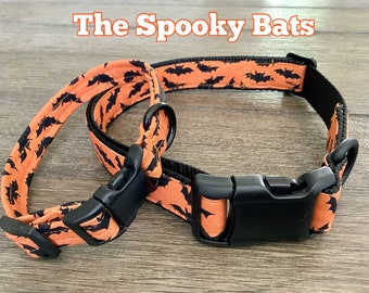 Handmade Halloween Bat Dog Collar: Black & Orange Puppy Collar