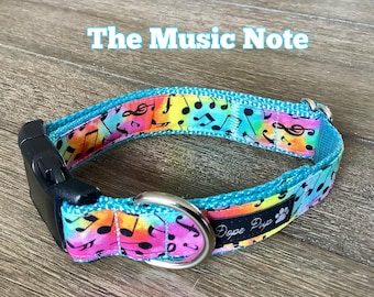 Music Notes Dog Collar: Colorful Tie-Dye Cotton Puppy Collar