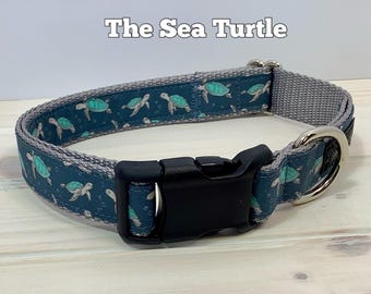 Sea Turtle Dog Collar: Ocean Lover Puppy Collar, Cotton Fabric