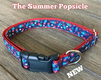 Handmade Popsicle Dog Collar, Patriotic 4th July Puppy Collar