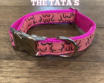 Breast Cancer Awareness Dog Collar, Pink Ribbon, Boobs Print