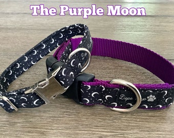 Halloween Moon Dog Collar, Purple Fall Fashion, Handmade