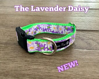 Adjustable Floral Dog Collar: Handmade Purple & Lime Green Cotton Puppy Collar