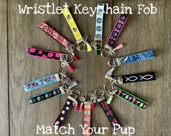 Wristlet Keychain fob to Match your dogs collar with matching key chain for dog mom gift for dog dad gift for pet lover
