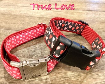 Dog Collar with hearts fo Valentine Day, Red & Pink Valentines Day puppy collar, High Quality Handmade Pet collar with hearts for Wedding