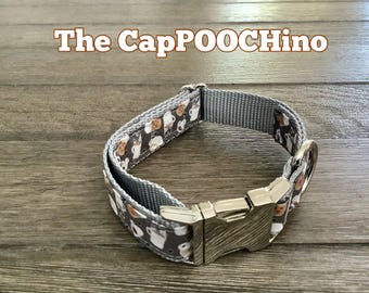 Coffee Lover Dog Collar: Handmade Cotton Fabric Pet Collar