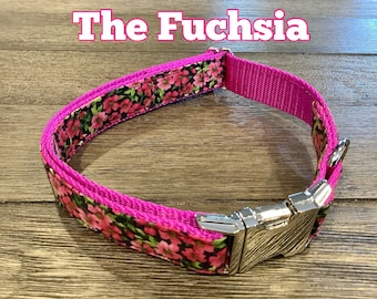 Adjustable Pink Floral Dog Collar: Handmade Fabric Puppy Collar