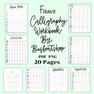 Faux Calligraphy Workbook: Lettering Practice Sheets (PDF/PNG)