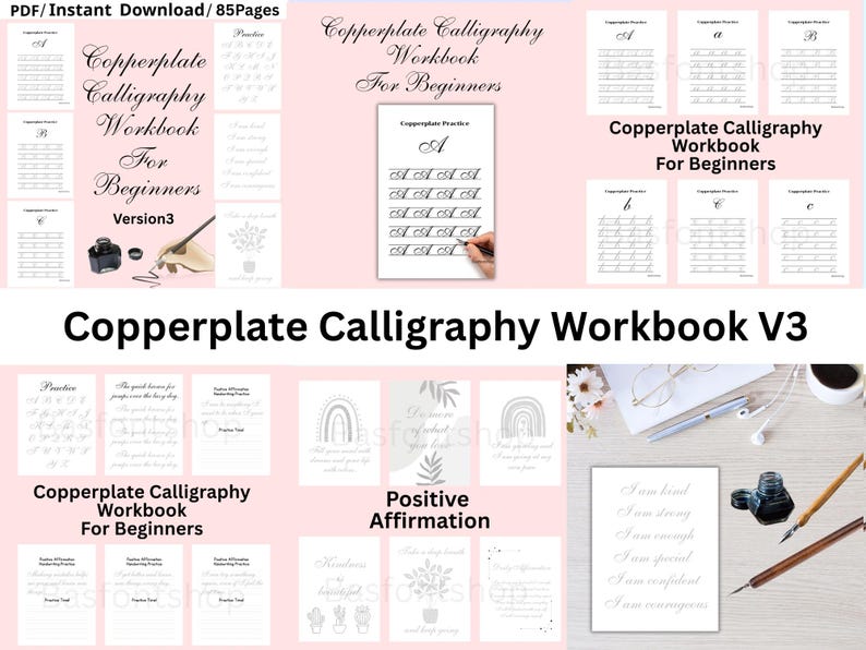 Copperplate Calligraphy Workbook Bundle for Beginners: Lettering ...