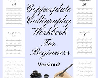 Copperplate Calligraphy Workbook For Beginners: Calligraphy practice sheet (PDF file), Printable
