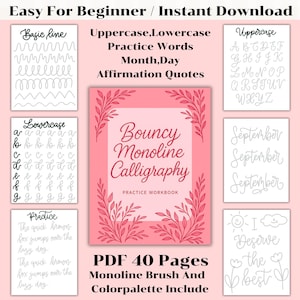 Bouncy Monoline Calligraphy Workbook: Lettering Practice Sheets (PDF Download)