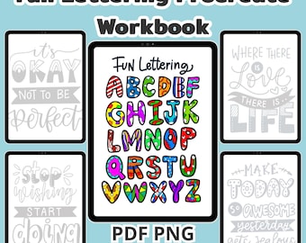 Lettering Workbook: Calligraphy tracing sheet (PDF,PNG), Lettering Procreate, Printable, Digital Download