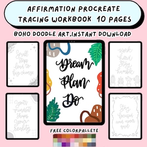 Procreate Tracing Workbook: Success Quotes, Boho Doodle Art (PDF)