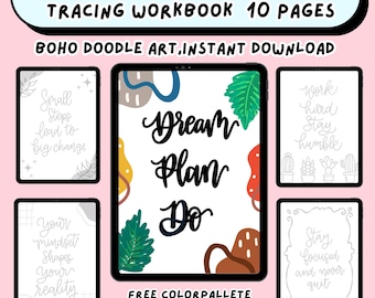 Procreate Tracing Workbook: Success Quotes, Boho Doodle Art (PDF)