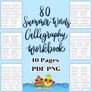 80 Summer Words Calligraphy Workbook: Bouncy Lettering Practice (PDF Download)