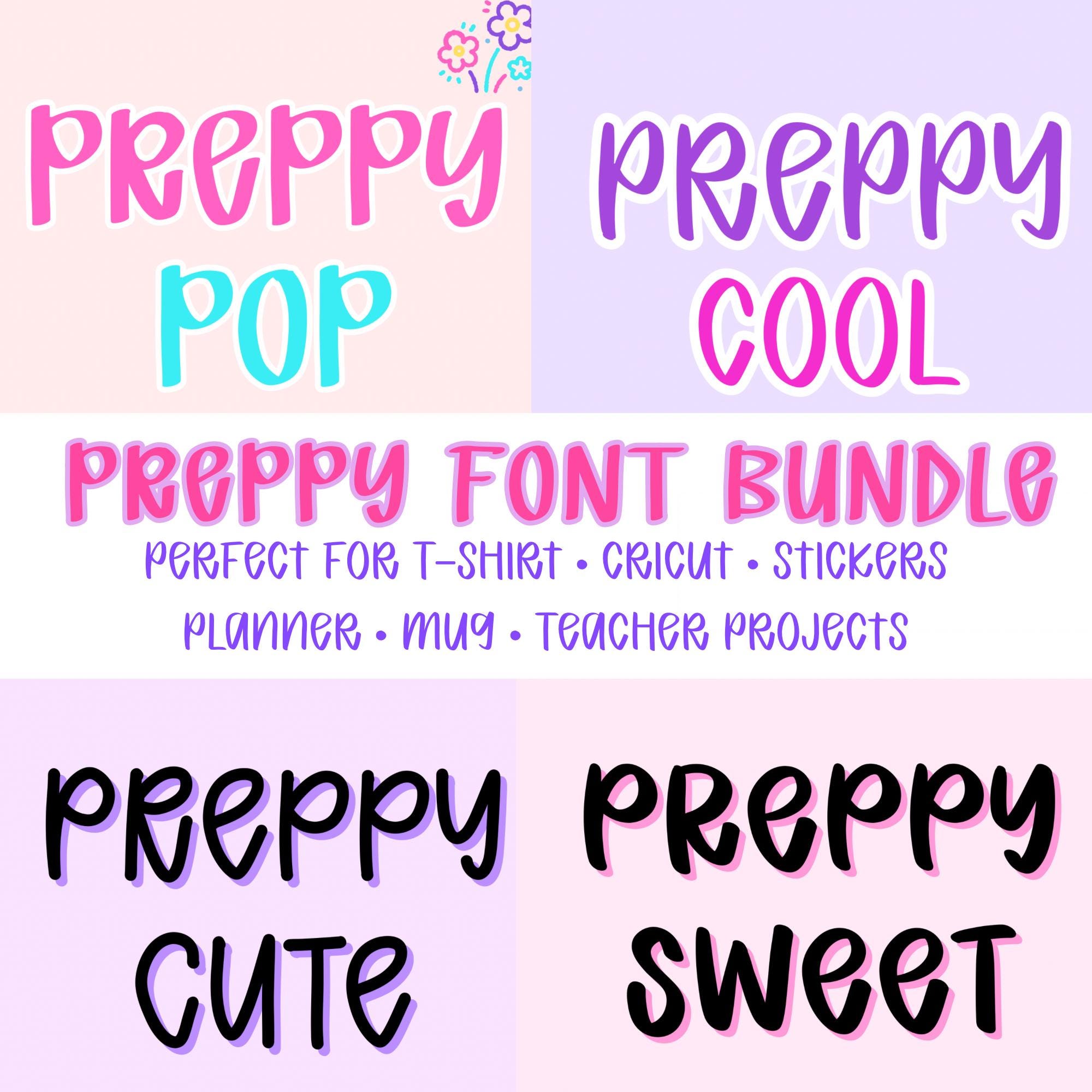 Preppy Font Bundle: Cute Preppy Display for Cricut, Goodnotes,teacher ...