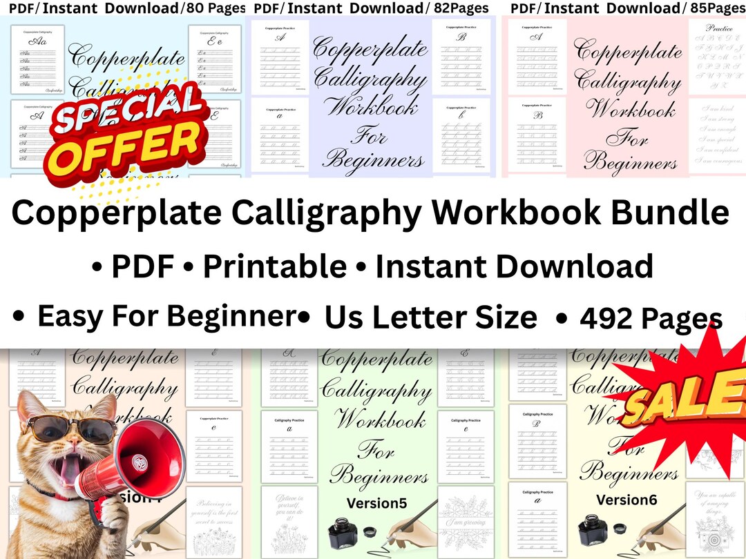 Copperplate Calligraphy Workbook Bundle for Beginners: Lettering ...