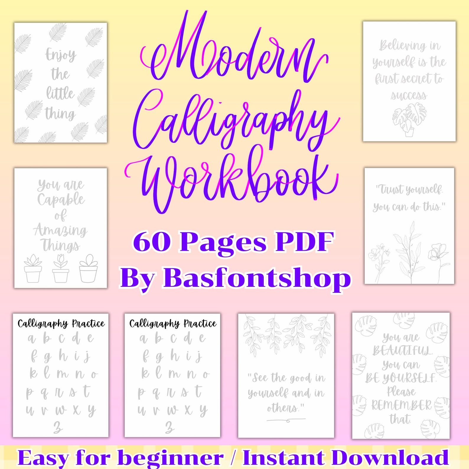 Modern Calligraphy Workbook for Beginners: Procreate Tracing ,lettering ...