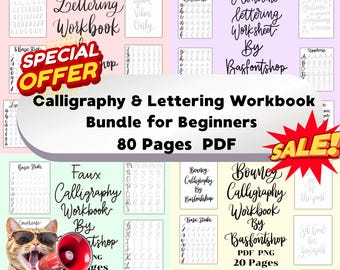 Calligraphy Workbook Bundle: Lettering practice sheets,Tracing Worksheet (PDF Download)
