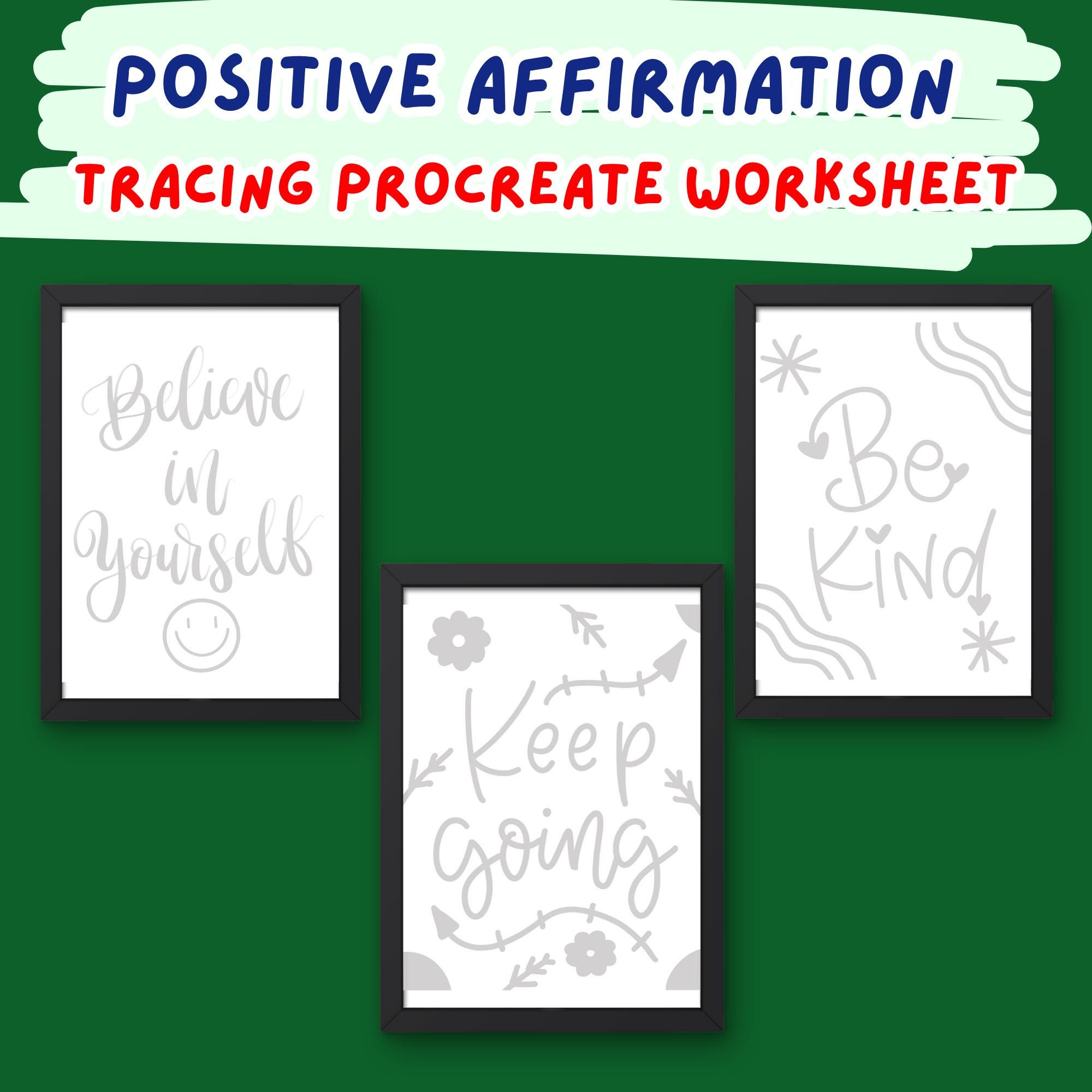 Positive Affirmation Tracing Procreate Worksheet,trace Worksheet