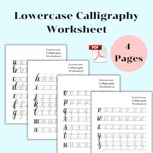 Lowercase Calligraphy Worksheet: Adult Lettering (PDF Pattern) Printable