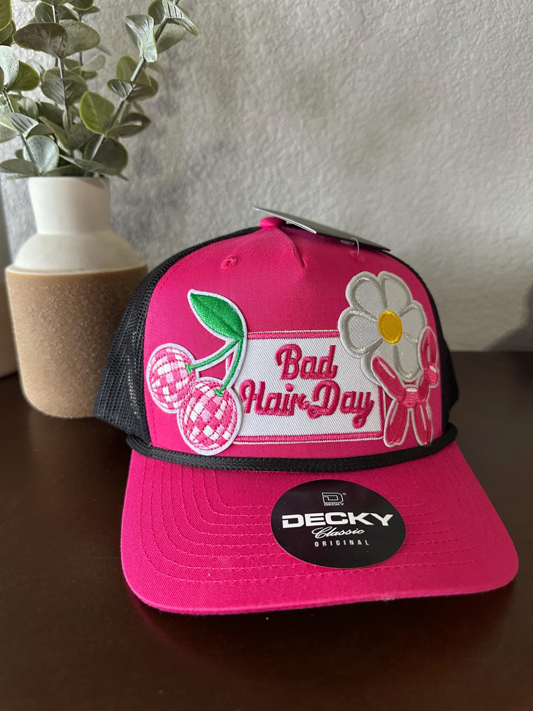 〽️Women Pink Flower High Ponytail Baseball Cap Trucker Bad Hair Day Adjustable Bad Hair Day Pink Mesh Trucker Hat – Boot Country main image 2