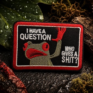 Funny Frog Patch “I Have a Question Who Gives a Shit” | Sarcastic Embroidered Patch | Iron On Patch | Funny Gift | Meme Patch | Hat Patch