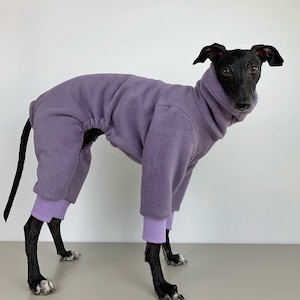 Italian greyhound jumpsuit, Iggy fleece onesie, Purple soft romper