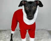 Santa outfit, Iggy Christmas romper, Italian Greyhound red fleece onesie, Jumpsuit