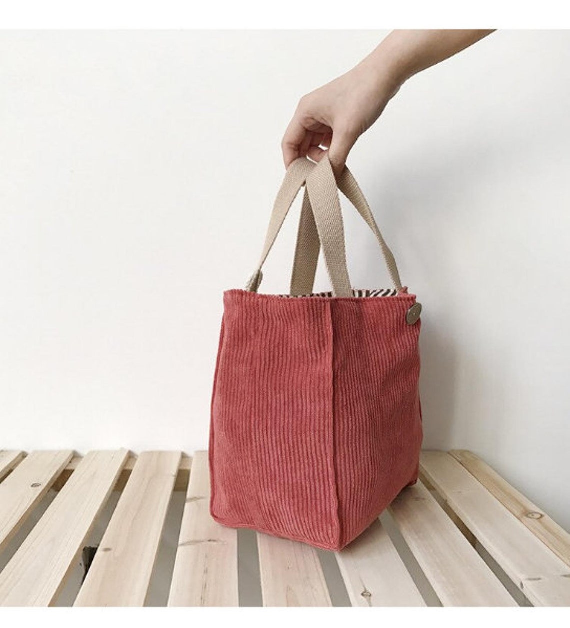 Small Corduroy Tote Bag Eco Friendly Beach Bag Reusable Etsy