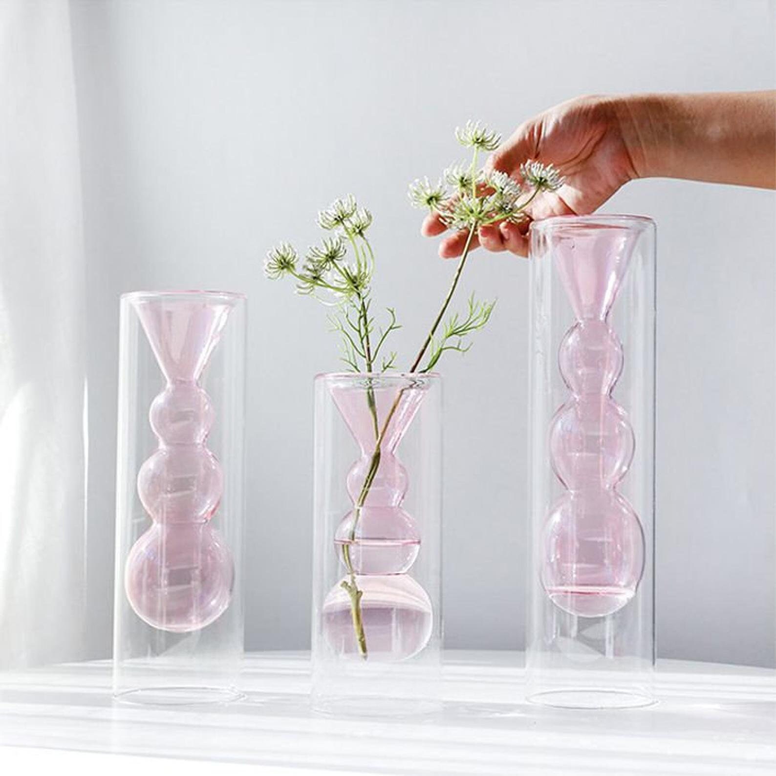 Glass Flower Vase Double Glass Vase Bubble Vase Plant Etsy