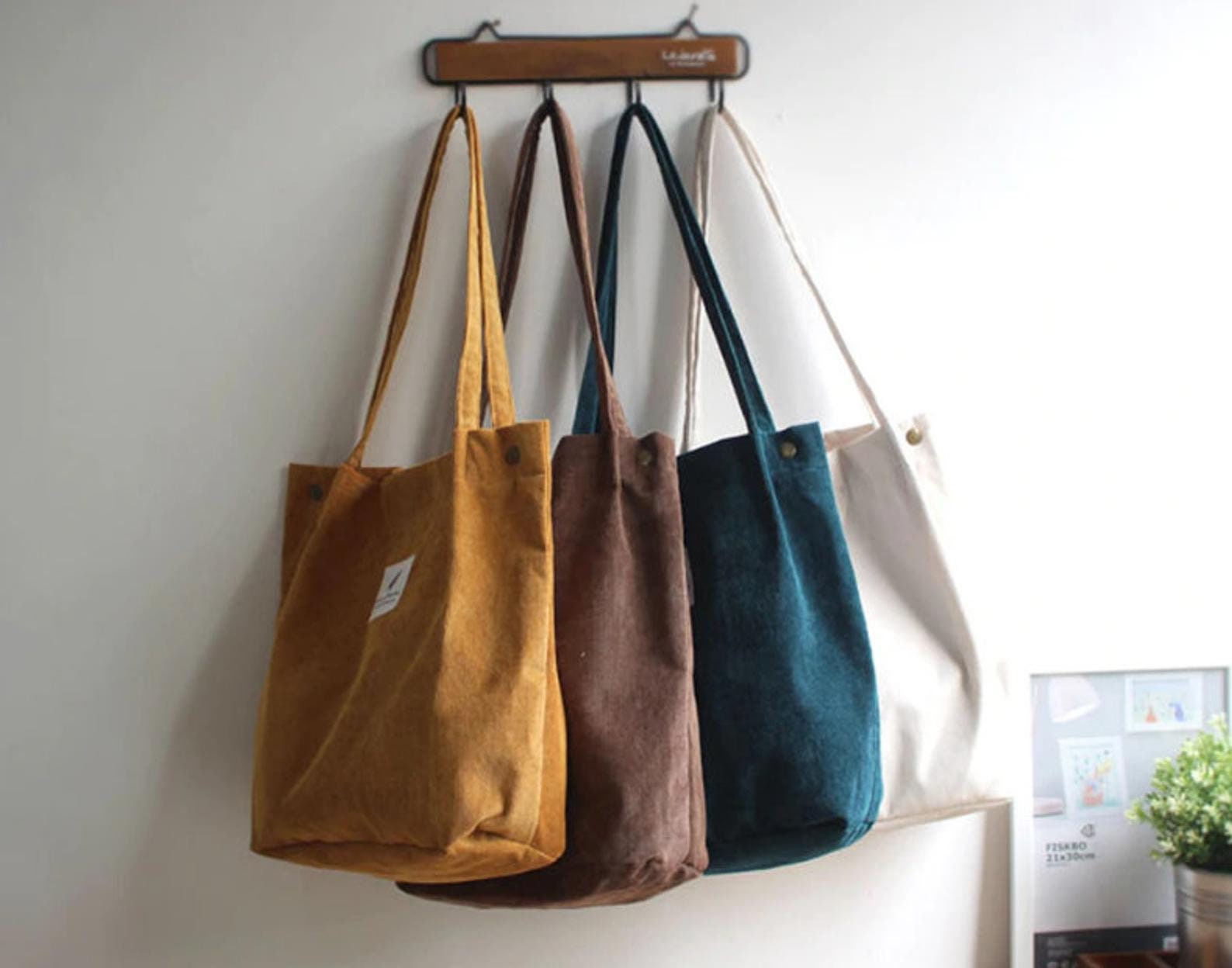 Velvet Shopping Bag Feminist Tote Bag Eco Friendly Beach Bag Women Corduroy Tote Bag Reusable Grocery Bag Eco Bag Zipper Shoulder Bag
