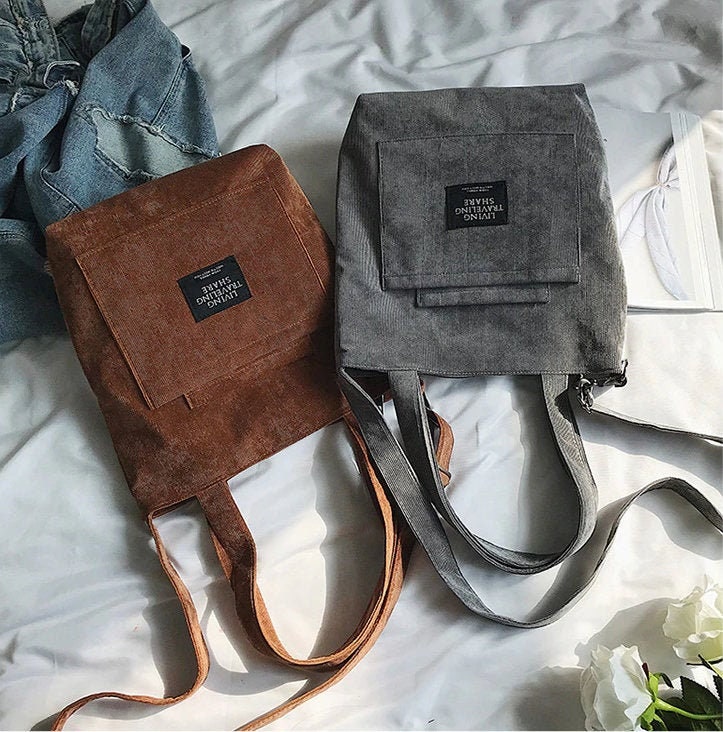 Corduroy Shoulder Bag Velvet Tote Bag Zipper Handbag Eco | Etsy
