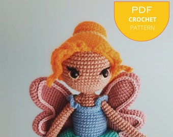 Fairy Joy - modèle de crochet amigurumi, poupée, fée, pdf portugais, anglais, jouet amigurumi | Patron PDF-Téléchargement instantané