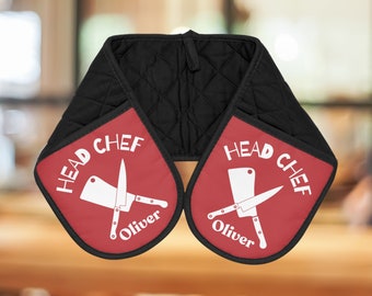 HEAD CHEF Doppel Oven Handschuh - Individuelle Doppel Ofen Handschuhe - Ofen Handschuhe für Chef Geschenk, Individuelle Doppel Ofen Handschuh - Chef Mitts - Geschenk zum Kochen