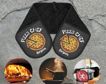 PIZZA CHEF Doppelter Ofenhandschuh – Doppelter Ofenhandschuh mit Namen – individuelle Ofenhandschuhe – Kochgeschenk, Ofenhandschuh, Kochzubehör für Chefkoch