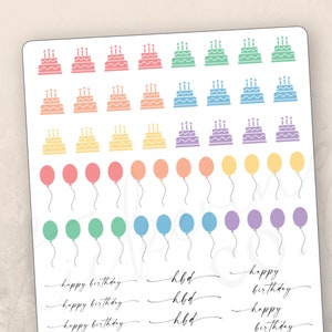 Happy Birthday Functional Planner Stickers, 64 stickers (5x7 sheet) | Birthday Reminder, Erin Condren, Happy Planner, Weekly planning, Icons