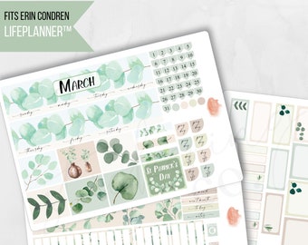 March Eucalyptus Monthly Planner Eucalyptus 7x9 Sticker Kit, Erin Condren LifePlanner, Printed stickers, Fresh greenery, Spring, Minimal