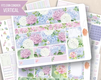 Vertical Hydrangeas Watercolor Weekly Sticker Kit, Erin Condren LifePlanner 7x9, Weekly planner, Summer stickers, Floral, Pastels, Aesthetic