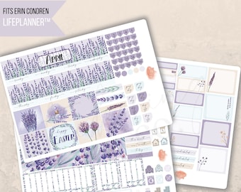 April Lavender Monthly Planner 7x9 Sticker Kit, Erin Condren LifePlanner, Printed stickers, Month spread, Floral watercolor, Minimal, Easter