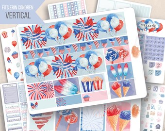 Vertical Stars & Stripes Weekly Sticker Kit, Erin Condren LifePlanner 7x9, Weekly planner, Fourth of July Stickers, Independence Day, USA