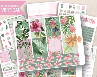 Vertical Rainforest Weekly Sticker Kit, Erin Condren LifePlanner 7x9, Weekly planner, Jungle floral, Summer Sticker, Watercolor, Tropical