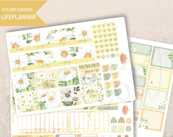 May Daisies Monthly Planner 7x9 Sticker Kit, Erin Condren Kit, Printed stickers, Month spread, Spring, Mother's Day, Memorial Day, Floral