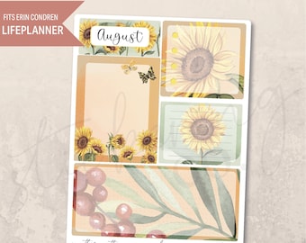 Notes Page August Sunflowers 7x9 Monthly Planner, Erin Condren, Printed Kit, Summer, Floral, Bright, A5, Minimalist, Aesthetic, Watercolor