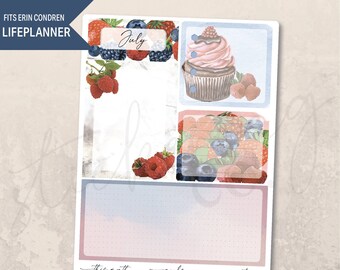 Notes Page July Summer Berries 7x9 Monthly Planner, Erin Condren, Printed Kit, Summer, Fruit, 4th of July, A5, Aesthetic, Watercolor