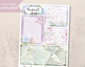 Notes Page August Hydrangeas 7x9 Monthly Planner, Erin Condren, Printed Kit, Summer, Floral, Bright, A5, Minimalist, Aesthetic, Watercolor