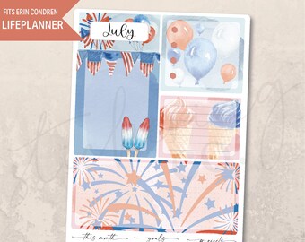 Notes Page July Stars & Stripes 7x9 Monthly Planner, Erin Condren, Printed Kit, Summer, 4th of July, A5, Minimalist, Aesthetic, Watercolor